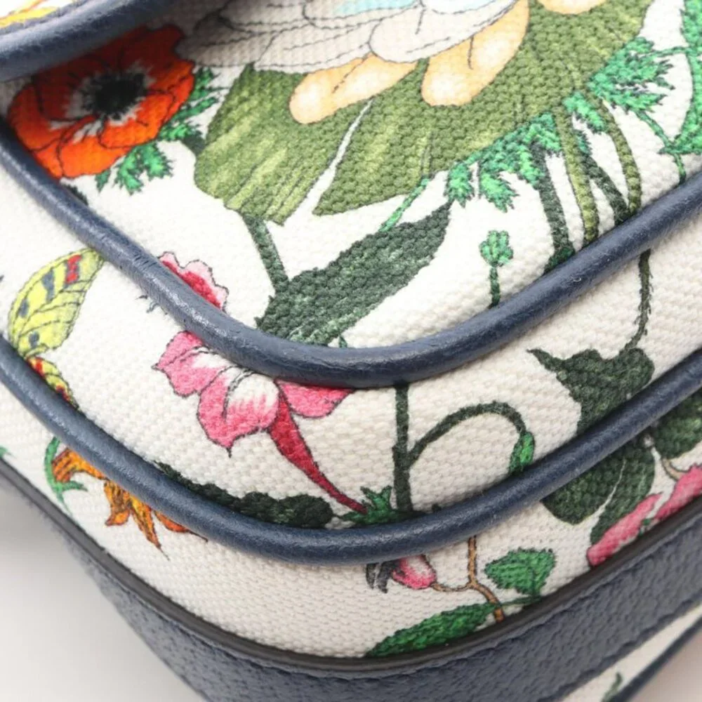 Gucci Shoulder Bag Flora White Navy Multi Floral Print Canvas Leather GG White - Picture 5 of 9
